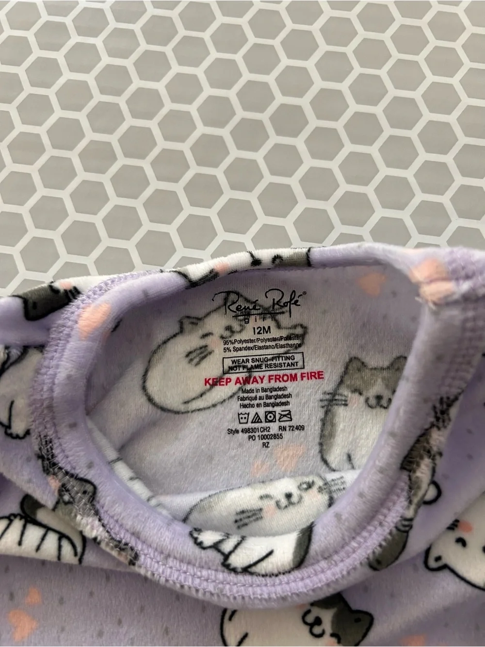 NWT Rene Rofe Lavender White Cat Print Long-Sleeve Pajama Set.       Size 12M